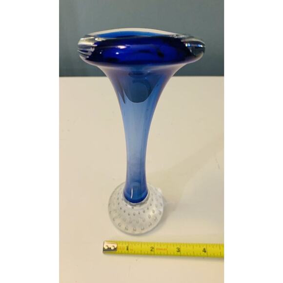 Vintage Cobalt Blue Aseda Glass 8 3/4” Bud Vase Controlled Bubble Base - Picture 6 of 15